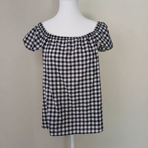 Cottage Core Flutter Sleeve Gingham Top Black & White Size Medium